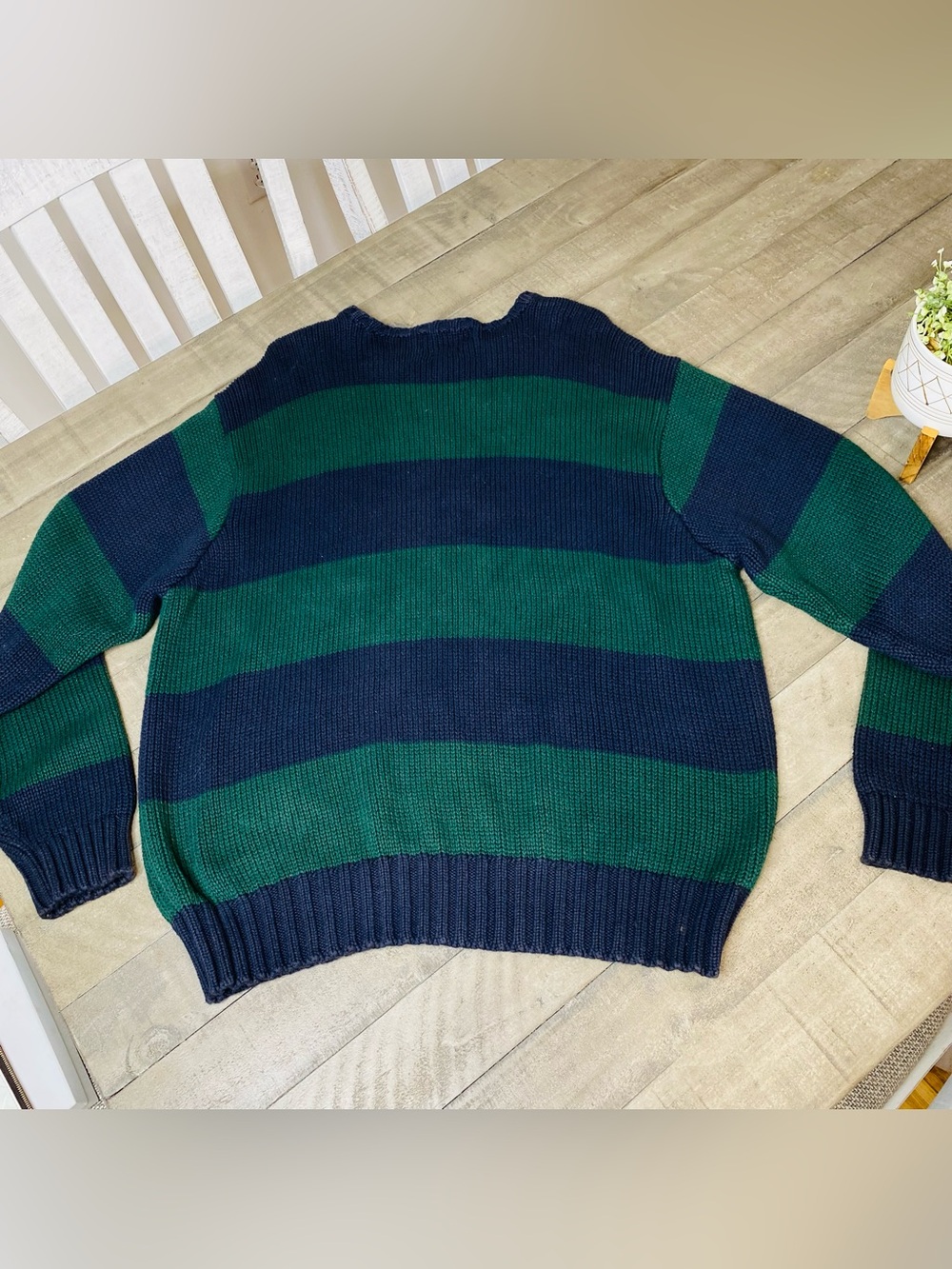 VTG 90s Polo Ralph Lauren Striped Knit Sweater Men’s Green Navy Crewneck XXL - Picture 5 of 7
